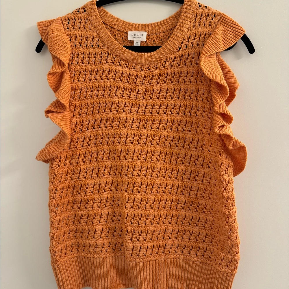 Le Lis Tangerine Ruffle Knit Top